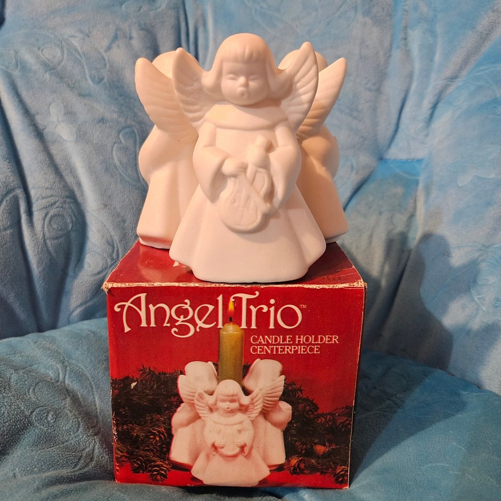 Vintage Ceramic‎ Angel Trio Candle Holder Centerpiece 1985 Christmas Decor